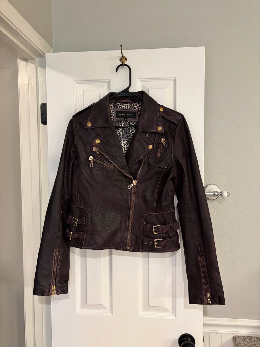 Black Rivet Wilsons Leather Brown Moto Jacket Medium